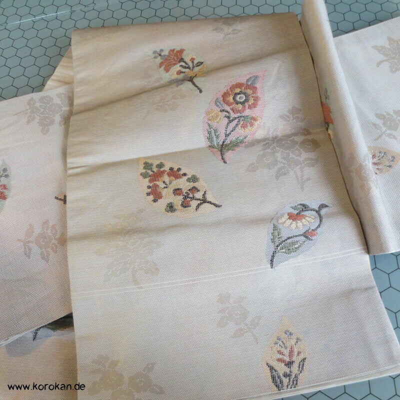 Blätter mit Blüten Fukuro Obi, panamabindig Seiden Jacquard