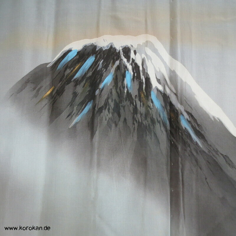 jeansblaue Tsumugi Seide Männer Haori Kimono Jacke, Bergmotiv innen