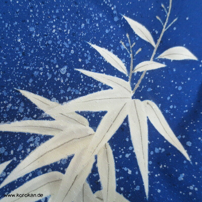 Winter Bambus auf blau Seidencrepe Tsukesage Kimono