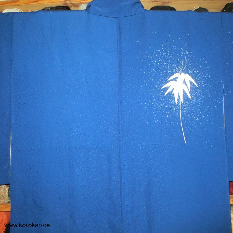 Winter Bambus auf blau Seidencrepe Tsukesage Kimono