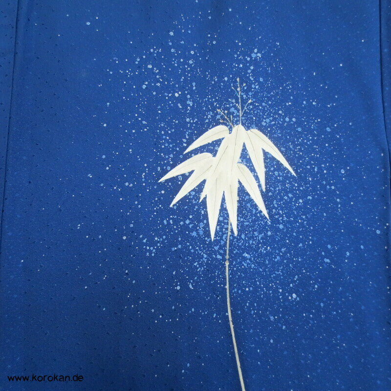 Winter Bambus auf blau Seidencrepe Tsukesage Kimono