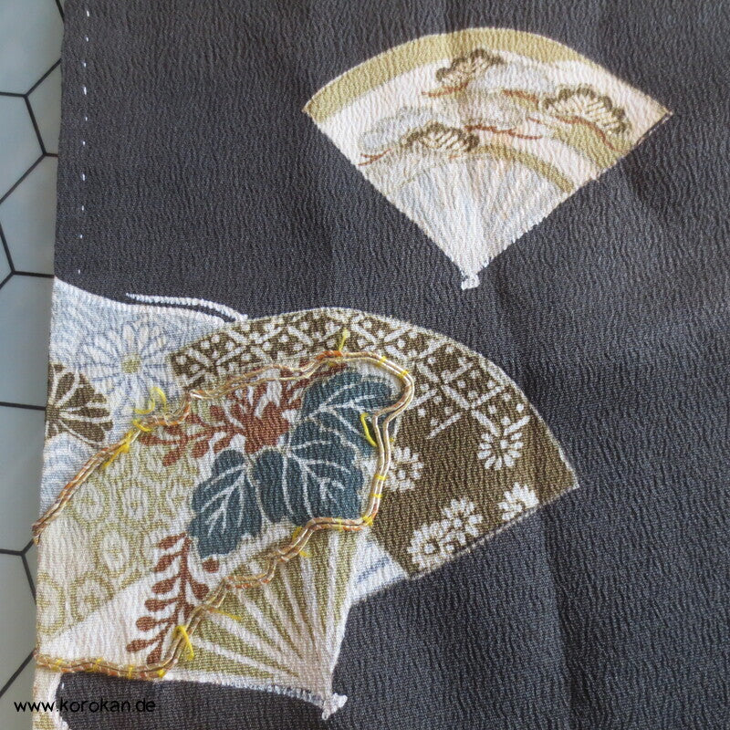 antiker Fächer Tomesode Seiden Kimono