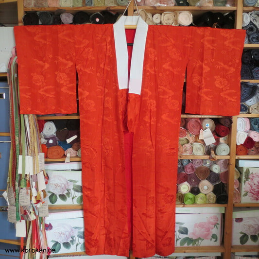 hellrote Rinzu Damast Seide Juban Unterkimono, Shochikubai