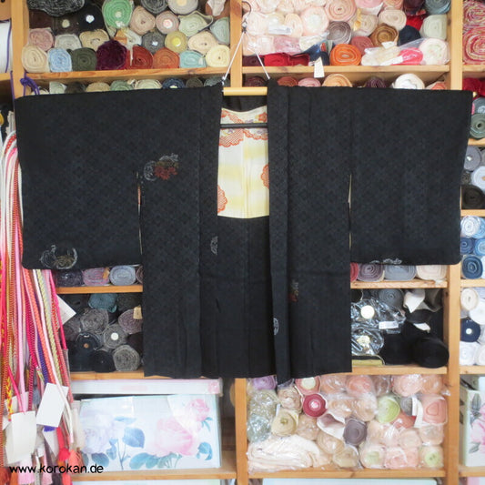 Urushi Blumenrondelle Seidenjacquard Haori Kimono Jacke