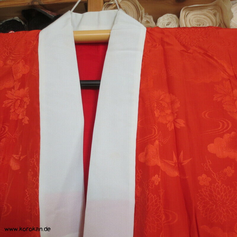 hellrote Rinzu Damast Seide Juban Unterkimono, Shochikubai