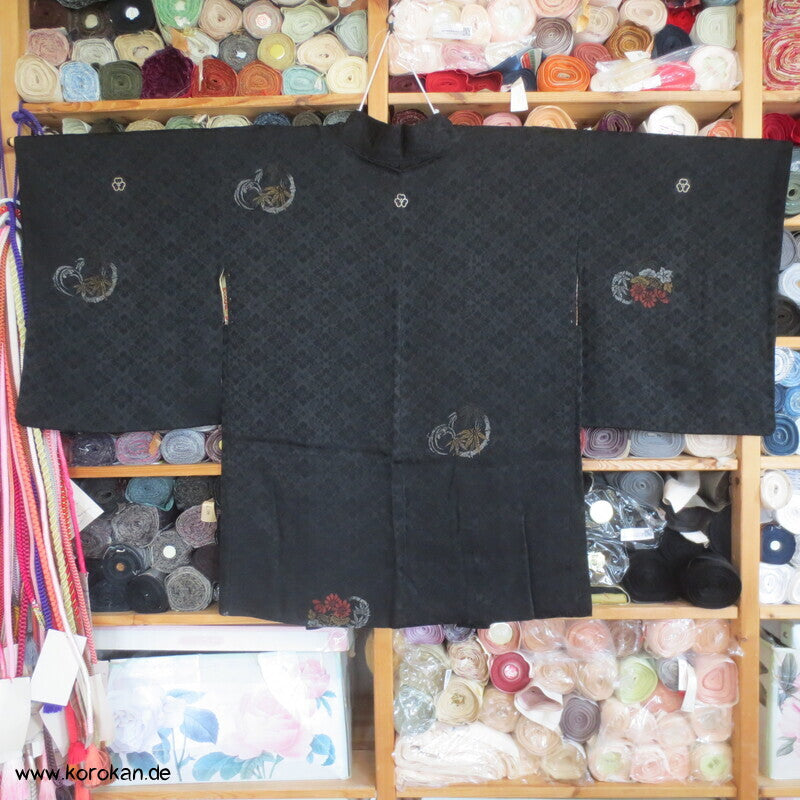 Urushi Blumenrondelle Seidenjacquard Haori Kimono Jacke