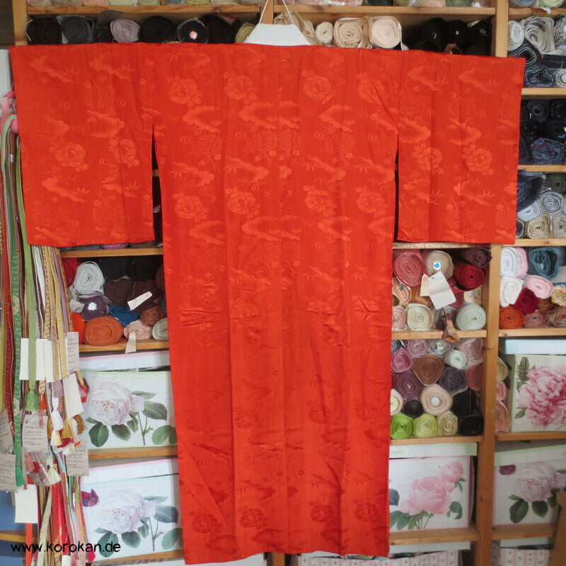 hellrote Rinzu Damast Seide Juban Unterkimono, Shochikubai