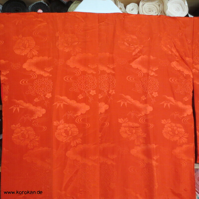 hellrote Rinzu Damast Seide Juban Unterkimono, Shochikubai