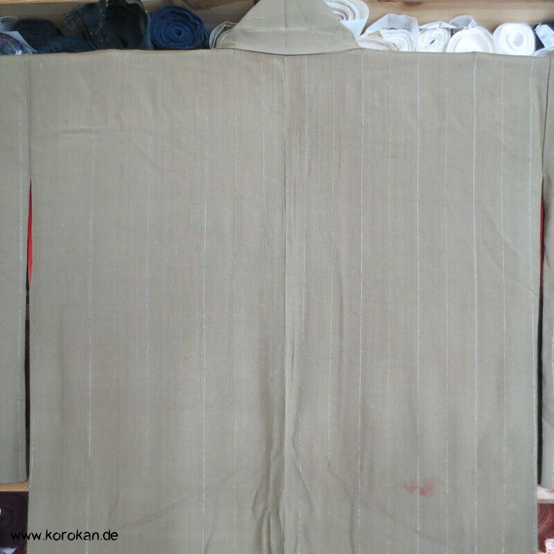 antiker Tempel Irotomesode Japan Kimono, Seidencrepe oliv