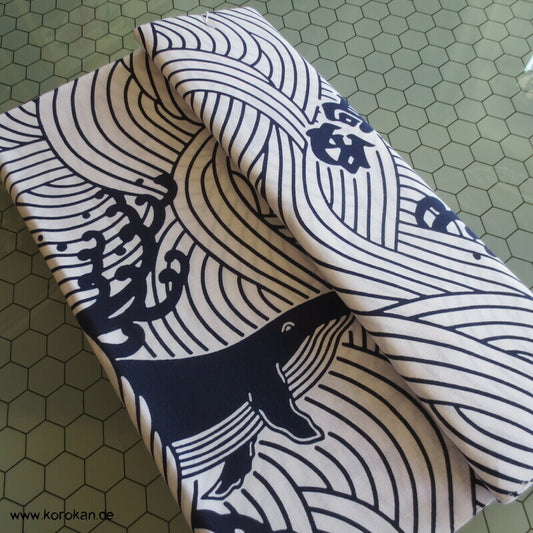 Wale in Wellen mit Kanji Yukata Kimono Stoff originalgeheftet