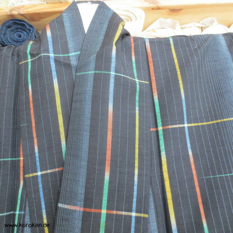 Regenbogenkaro Kasuri Tsumugi Seiden Kimono