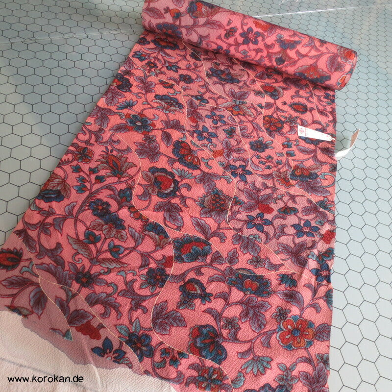 Bingata Michinagadori Chirimen Crepe Kimono Seide