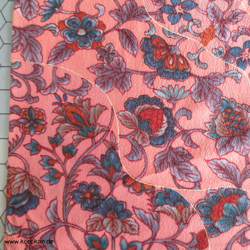 Bingata Michinagadori Chirimen Crepe Kimono Seide