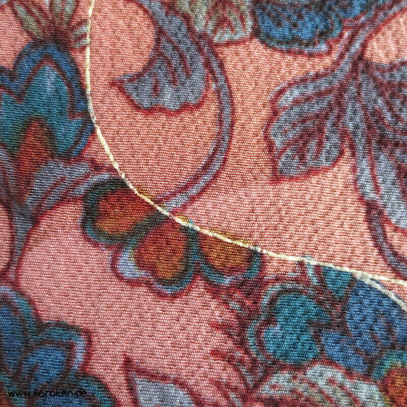Bingata Michinagadori Chirimen Crepe Kimono Seide