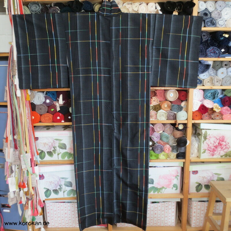 Regenbogenkaro Kasuri Tsumugi Seiden Kimono