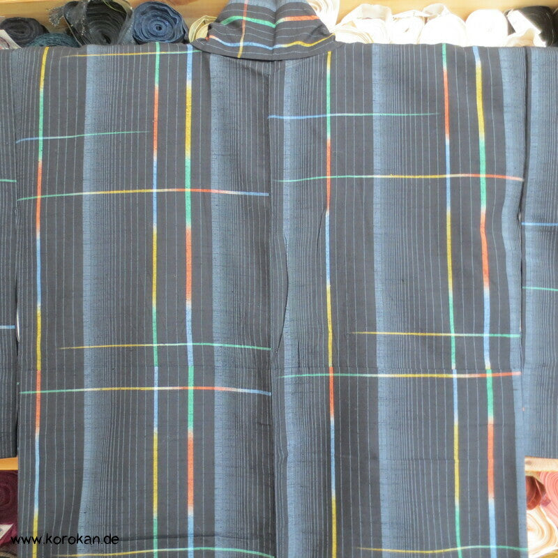 Regenbogenkaro Kasuri Tsumugi Seiden Kimono