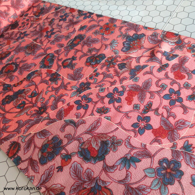 Bingata Michinagadori Chirimen Crepe Kimono Seide