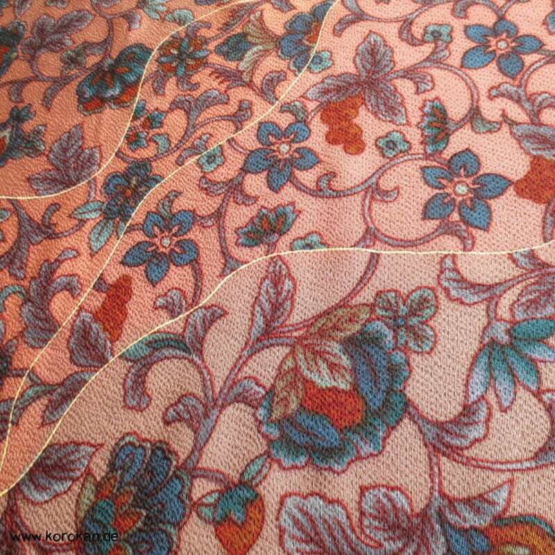 Bingata Michinagadori Chirimen Crepe Kimono Seide
