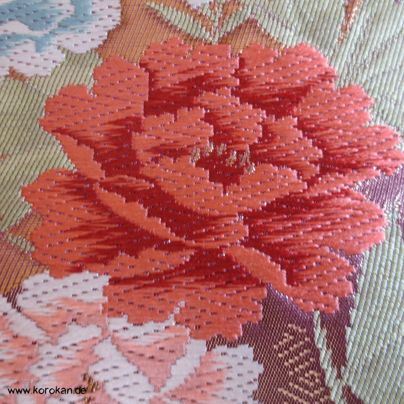 Diamantmuster und Blumenbouquet Nagoya Obi Seidenbrokat