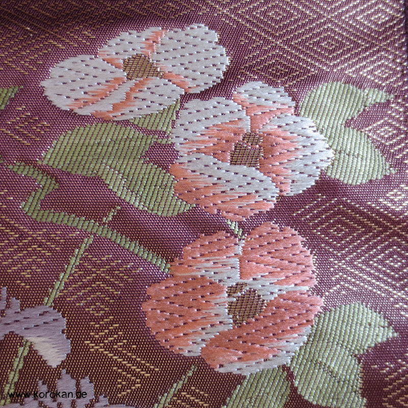 Diamantmuster und Blumenbouquet Nagoya Obi Seidenbrokat