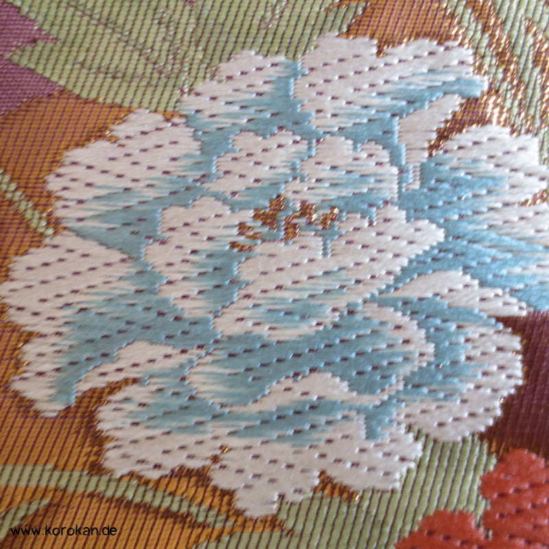 Diamantmuster und Blumenbouquet Nagoya Obi Seidenbrokat