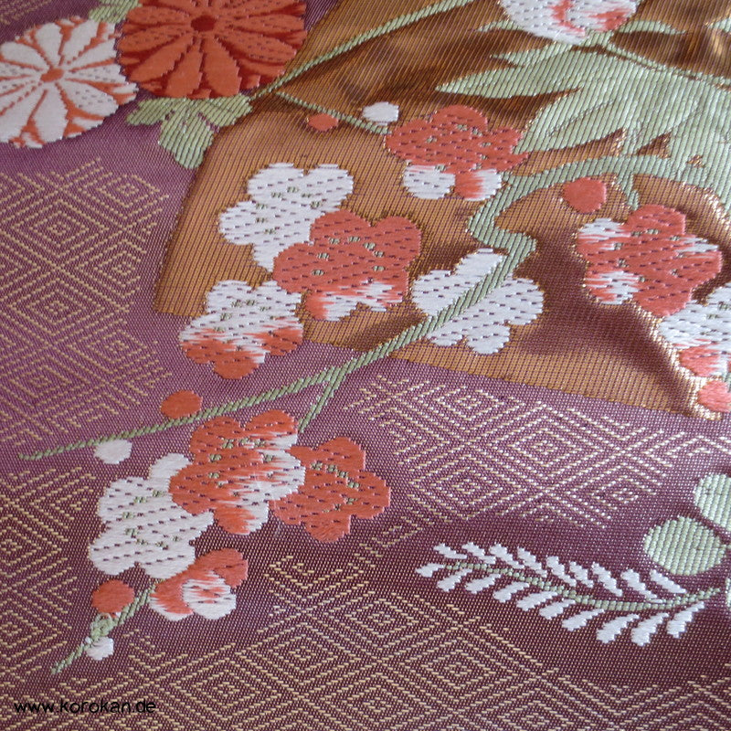 Diamantmuster und Blumenbouquet Nagoya Obi Seidenbrokat