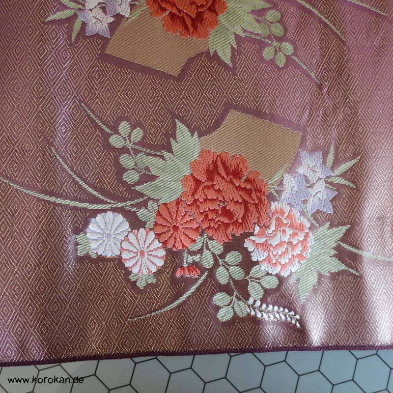 Diamantmuster und Blumenbouquet Nagoya Obi Seidenbrokat