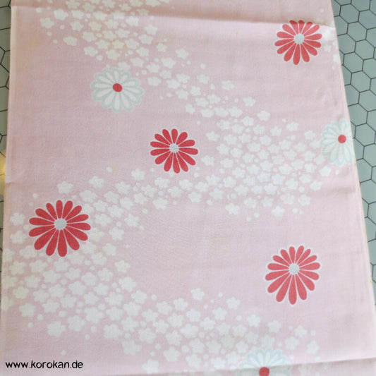 Kiku Fluss rot rosa - Acetat, Druckfehler, Kimono  / Juban Crepe