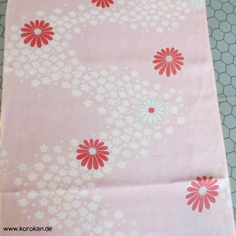 Kiku Fluss rot rosa - Acetat, Druckfehler, Kimono  / Juban Crepe