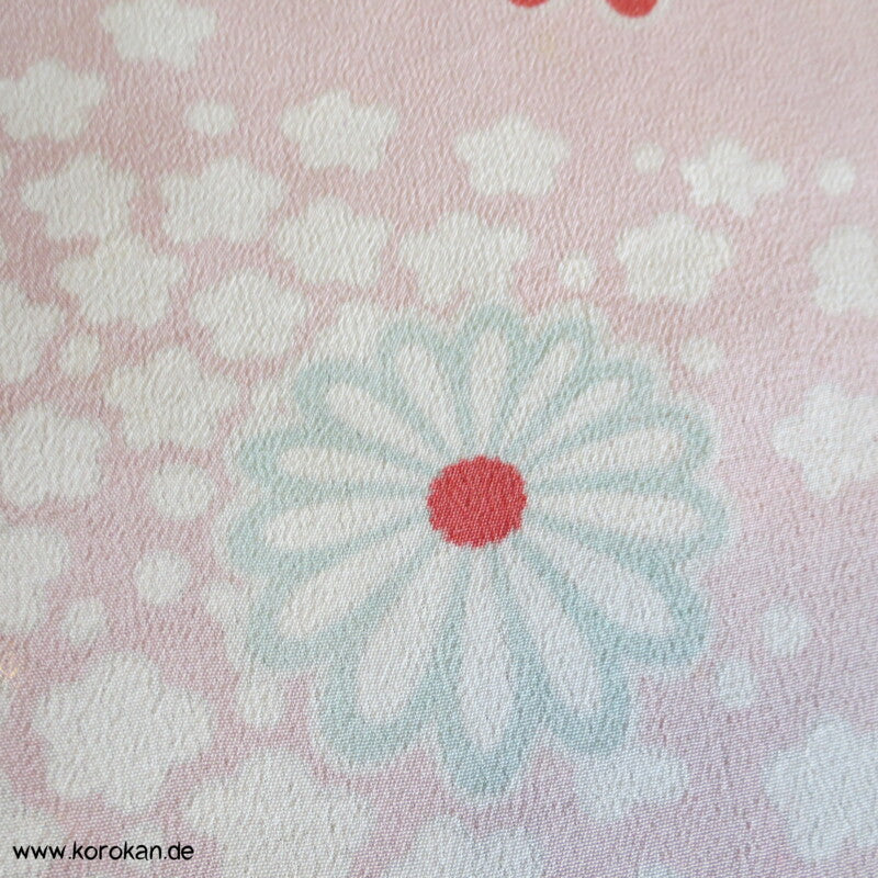 Kiku Fluss rot rosa - Acetat, Druckfehler, Kimono  / Juban Crepe