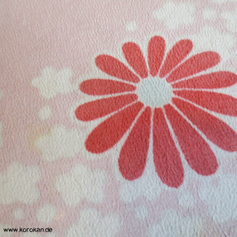 Kiku Fluss rot rosa - Acetat, Druckfehler, Kimono  / Juban Crepe