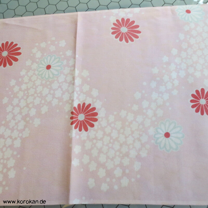 Kiku Fluss rot rosa - Acetat, Druckfehler, Kimono  / Juban Crepe