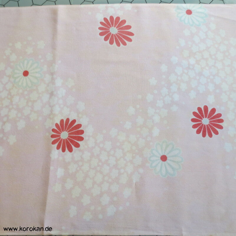Kiku Fluss rot rosa - Acetat, Druckfehler, Kimono  / Juban Crepe