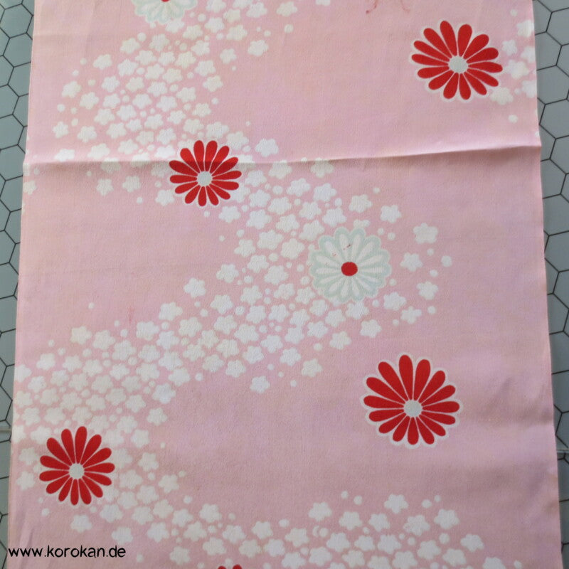 Kiku Fluss rot rosa - Acetat, Druckfehler, Kimono  / Juban Crepe