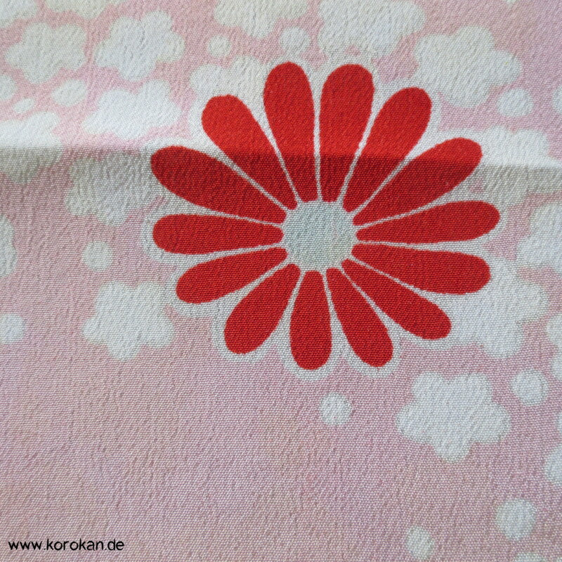 Kiku Fluss rot rosa - Acetat, Druckfehler, Kimono  / Juban Crepe