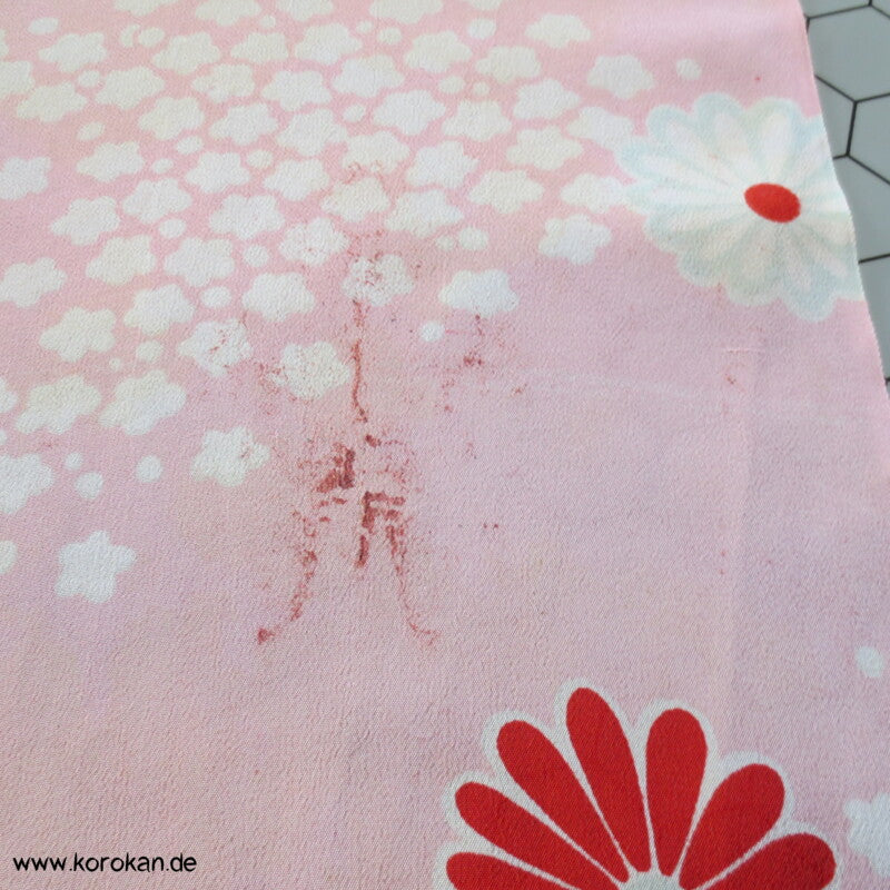 Kiku Fluss rot rosa - Acetat, Druckfehler, Kimono  / Juban Crepe