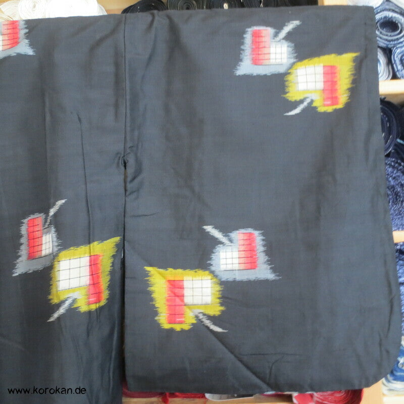 Art Deco Blätter auf schwarz Meisen Seiden Kimono, nur Material