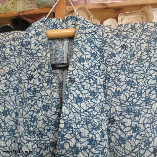 Blumenranken auf Karogewebe Hitoe Kimono, leicht transparent