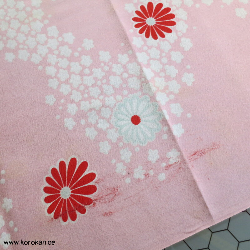 Kiku Fluss rot rosa - Acetat, Druckfehler, Kimono  / Juban Crepe
