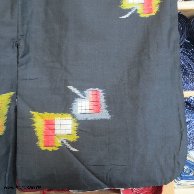 Art Deco Blätter auf schwarz Meisen Seiden Kimono, nur Material
