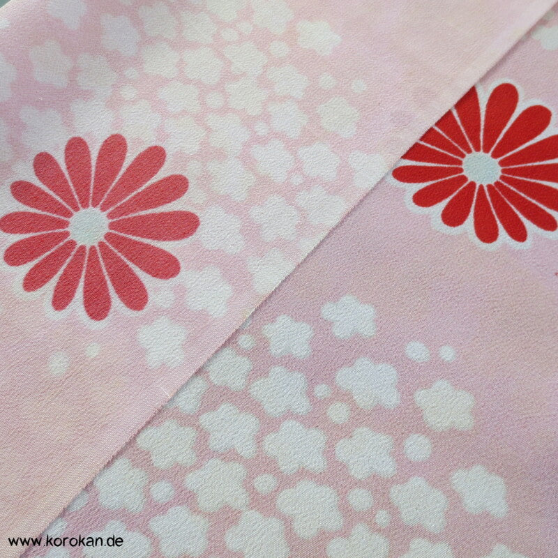 Kiku Fluss rot rosa - Acetat, Druckfehler, Kimono  / Juban Crepe