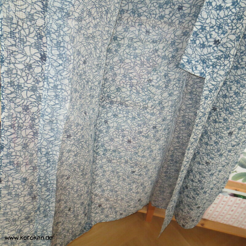 Blumenranken auf Karogewebe Hitoe Kimono, leicht transparent