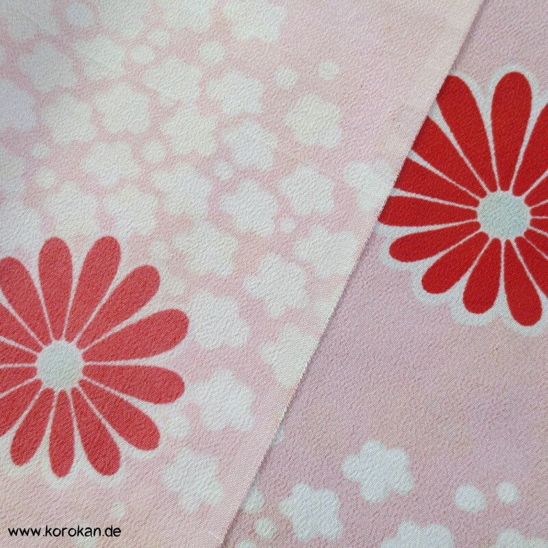 Kiku Fluss rot rosa - Acetat, Druckfehler, Kimono  / Juban Crepe