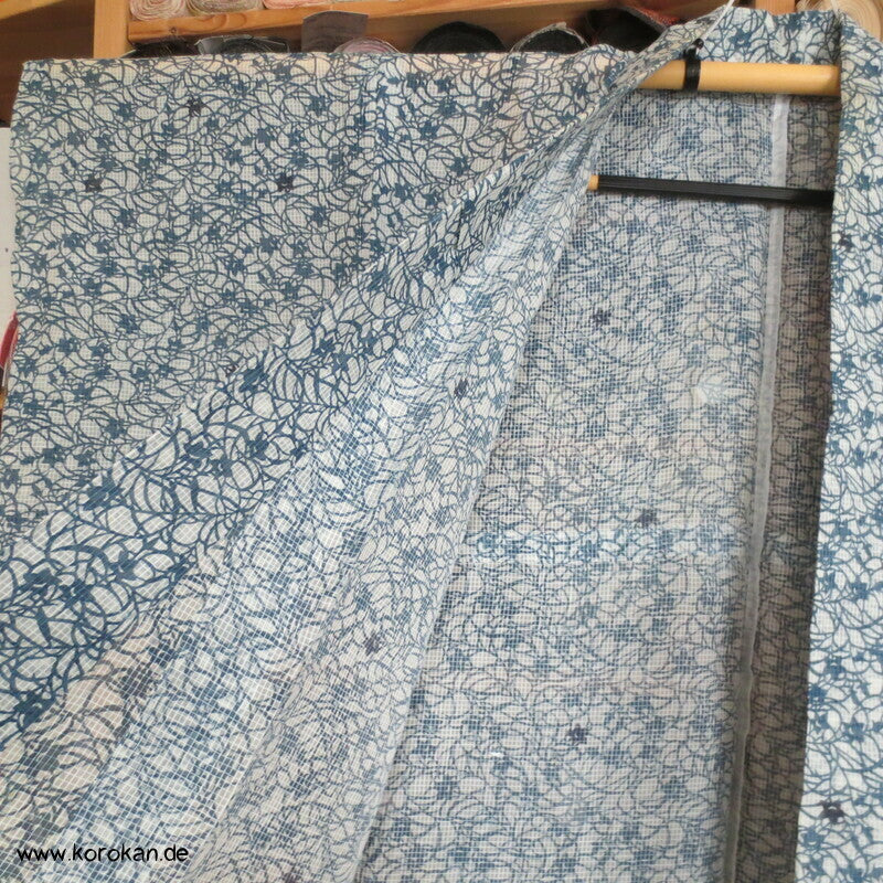 Blumenranken auf Karogewebe Hitoe Kimono, leicht transparent