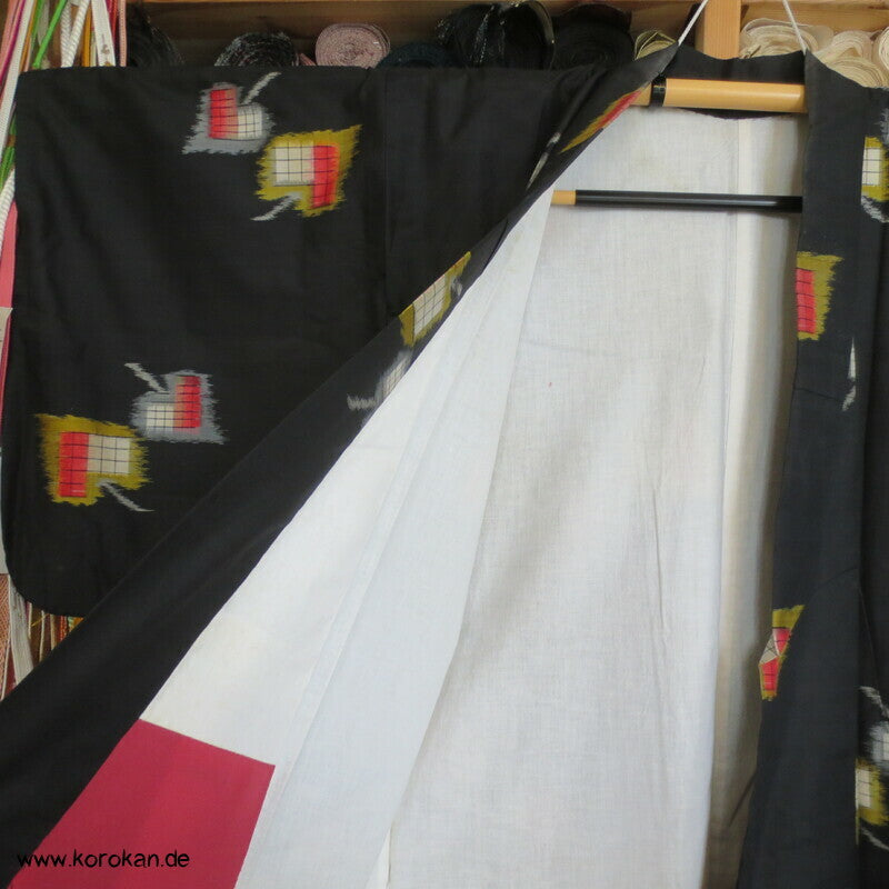 Art Deco Blätter auf schwarz Meisen Seiden Kimono, nur Material