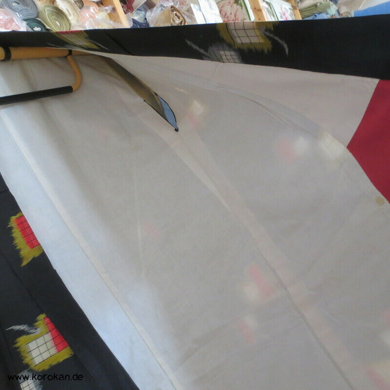 Art Deco Blätter auf schwarz Meisen Seiden Kimono, nur Material