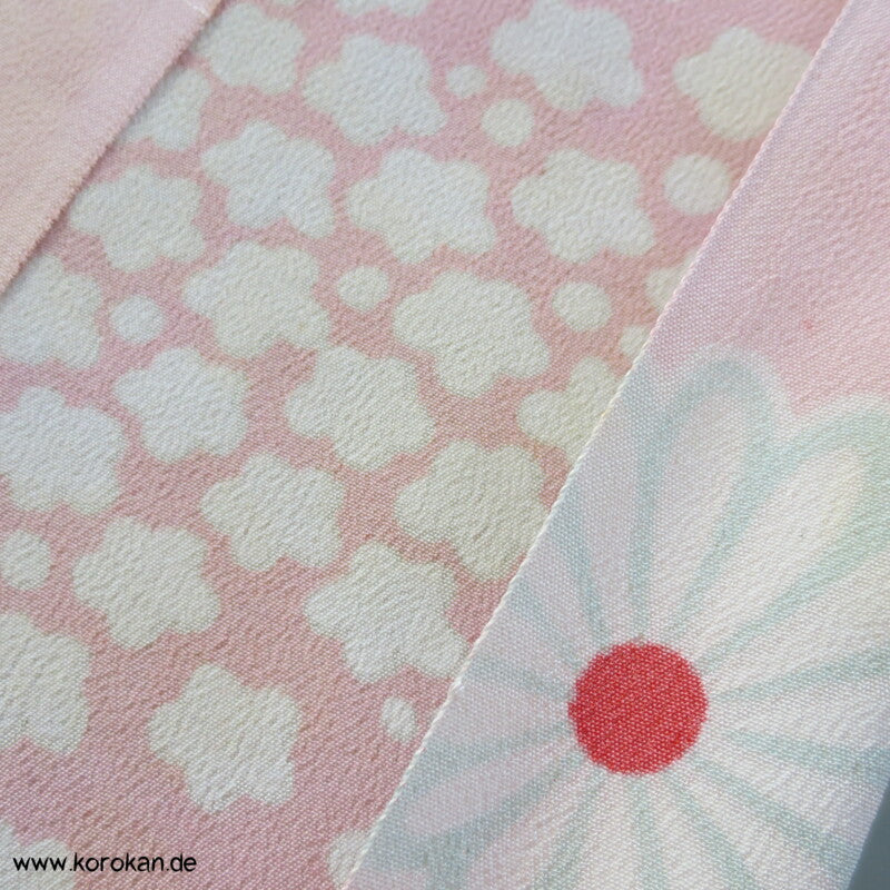 Kiku Fluss rot rosa - Acetat, Druckfehler, Kimono  / Juban Crepe