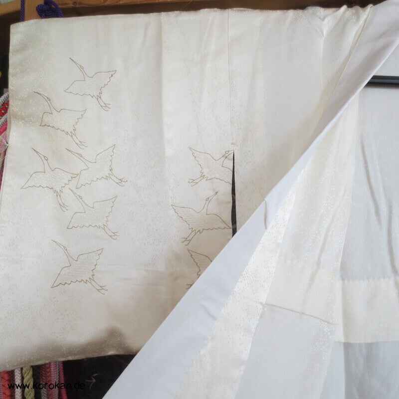 Shibori Elemente Seidendamast Kranich Juban Hochzeits Unterkimono