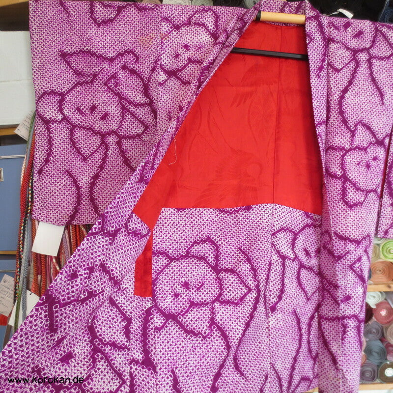 Full Shibori Tachbana Haori Kimono Jacke - pflaumenlila