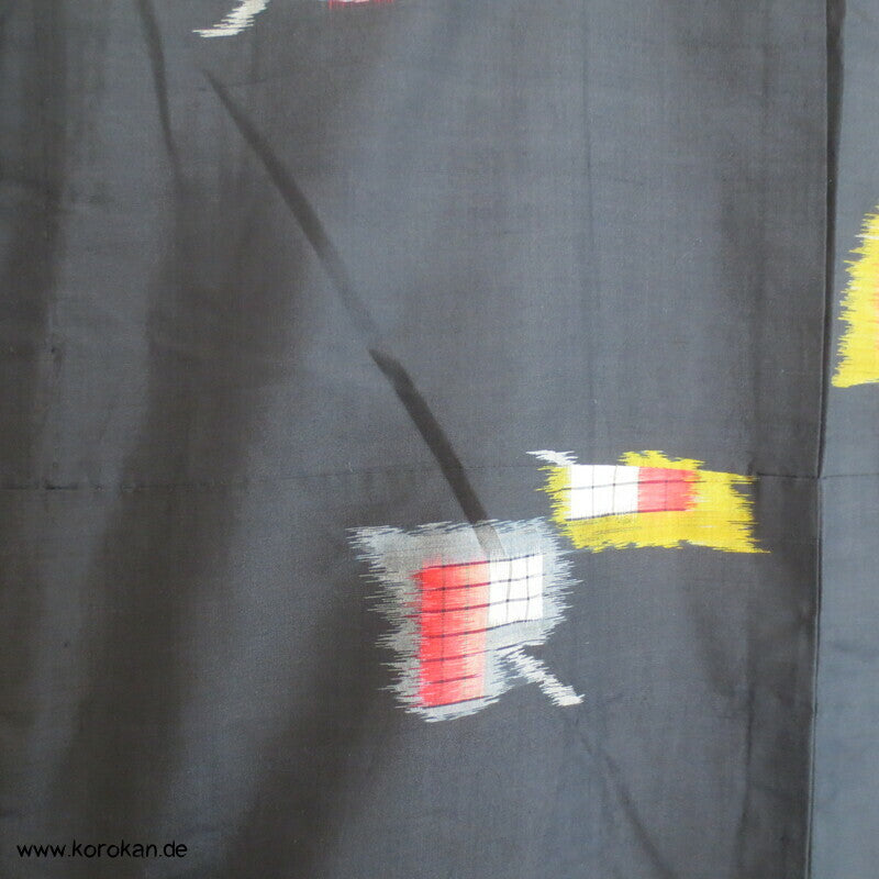 Art Deco Blätter auf schwarz Meisen Seiden Kimono, nur Material